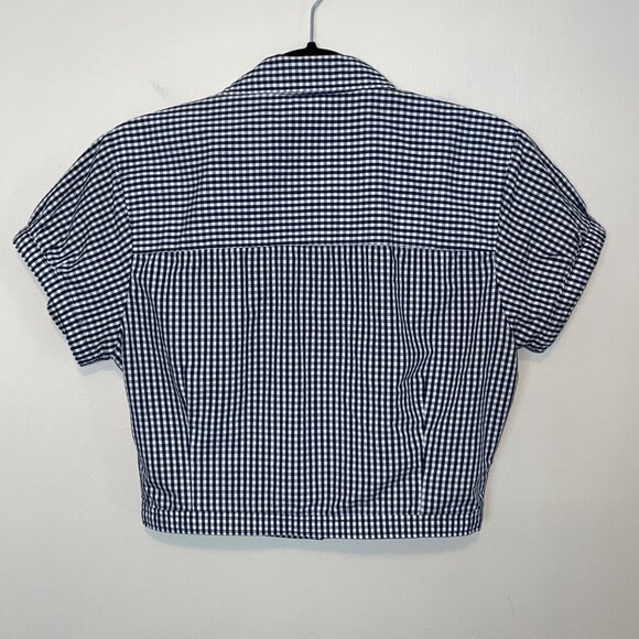 Upcycled Handmade Gingham Cropped Blouse With Heart Pocket One of a Kind - Picture 3 of 7